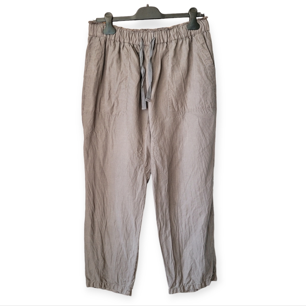 Zara Linen Blend Pants in Stone Elastic Waist Size XL